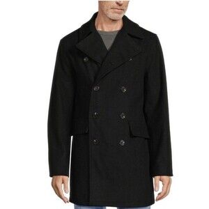 Hudson jeans Men's Black Double Breasted Wool Blend Peacoat SZ. M NWT$448